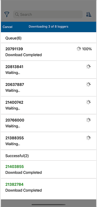 HOBOconnect bulk downloiad screen