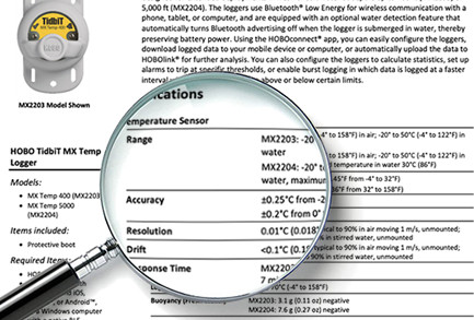 magnifying glass to research data logger measurement accuracy and resolution