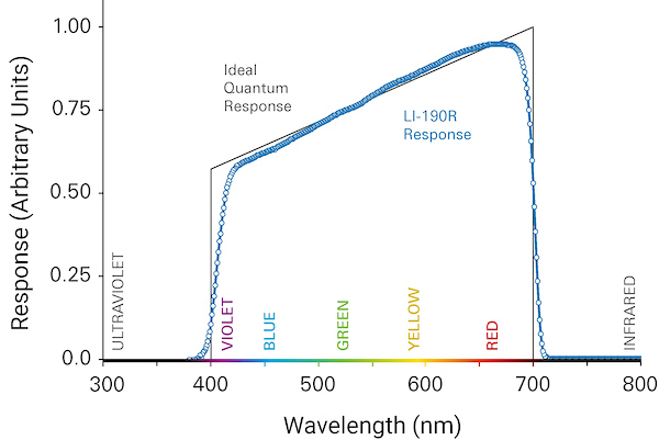 Quantum response energy diagram from LI-COR shows alignment with ideal broad spectrum  response