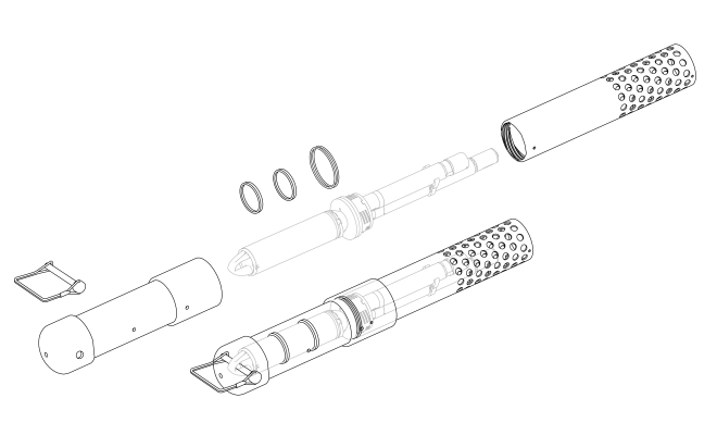 diagram of protective housing for MX801 DO water quality logger